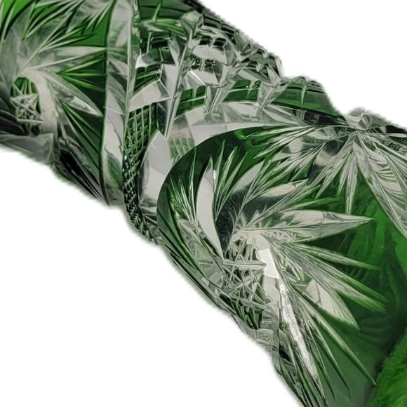 Vintage German Emerald Green Cut-to-Clear Crystal Tapered Vase | 1950s-60s - Picture 7 of 8